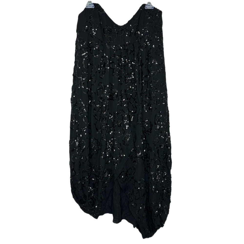 Robert Rodriguez Black Silk Strapless Sequin Knee Length Wrap Dress Size 12